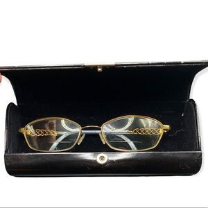 Saks Fifth Avenue 135 RV9 gold tone glasses side detail rhinestones & case